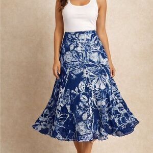 Coldwater Creek Skirt Size Petite Medium Floral Mesh Elast Waist Lined Mid Y2K